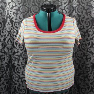 French Pastry Striped Ribbed Knit Rainbow Shirt XL/2X